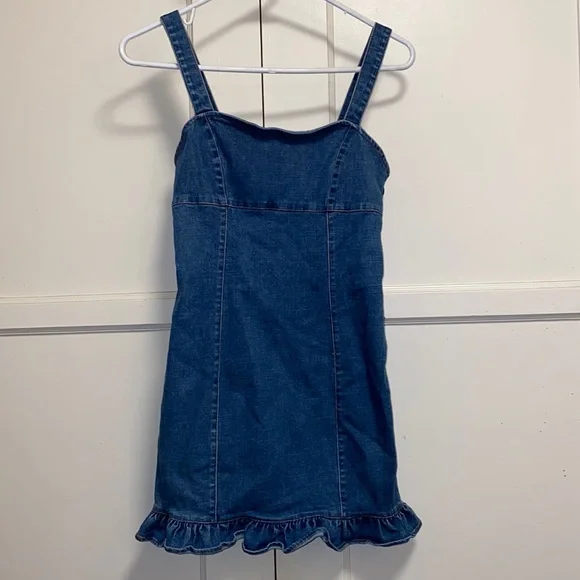 Forever 21 | Dresses | Forever 2 Small Denim Bodycon Mini Dress Ruffled Hem  | Poshmark